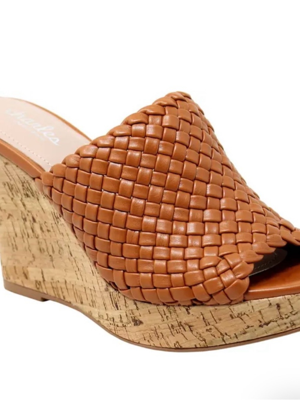 Charles David Lolli Cognac Woven Leather Cork Wedge Slide, new in box size 10